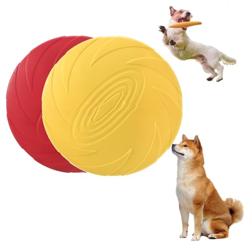 ZQSFPK Frisbee Hundespielzeug, Hunde-Frisbee, 2 Stück, groß, Naturkautschuk, Frisbee, 17,8 cm, unzerstörbar für Outdoor-Spaß, verwendet für Hundetraining und Unterhaltung (Rot, Gelb) von ZQSFPK