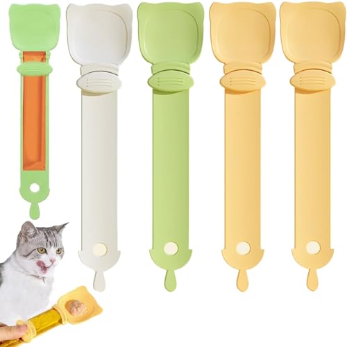 4 Stück Leckerlis für Katzen, Leckerlis, Leckerlis, Quetschlöffel, Spender, multifunktionaler Katzenfutterlöffel, Katzenstreifen, glücklicher Löffel, sparende Katzenfütterungslöffel für Katze, von ZQuintuplian