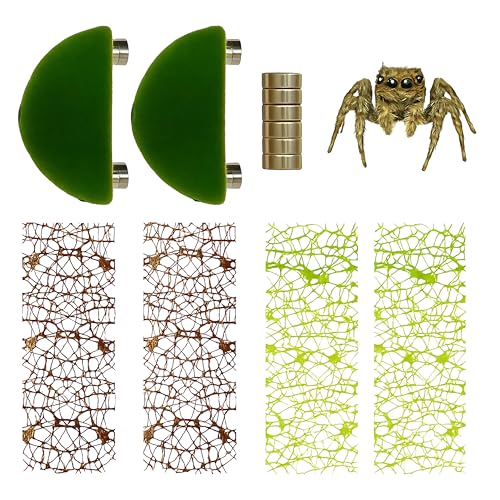 Multifunktionales Springspinnen-Lebensraum-Dekor-Set, Naturholz-Länder, Spinnenkletternetz, lustiges Gehege Zubehör zum Klettern und Verstecken (Holzleiste mit Kunstrasen) von ZREVSB