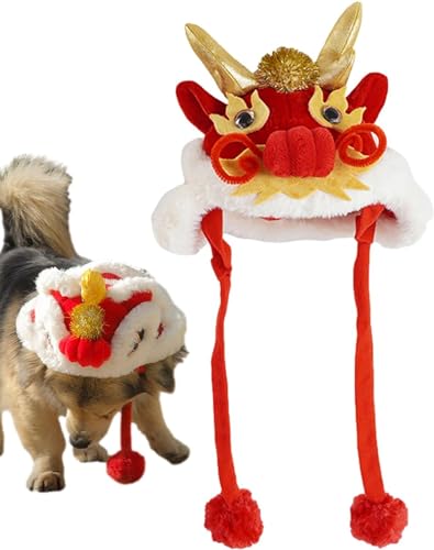 ZSENSO Jahr des Drachen-Hut FüR Hunde Und Katzen, Chinesischer Stil Als Haustier-Drachen-Kopfbedeckung, Drachen-Haustierhut, Verstellbarer Hunde-Drachenhut FüR Neujahr (L,C) von ZSENSO