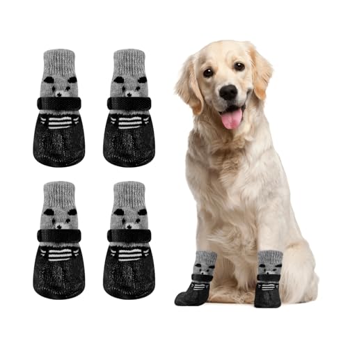 Hund Pfotenschutz Fußabdeckung 4 Stücke rutschfeste Hundeschuhe, Schützende Hundesocken, Verstellbare Hundeschuhe mit 2 Klettbändern für Kleine und Mittlere Hunde von ZSMJAER