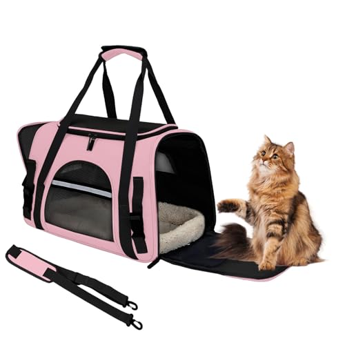 ZSMJAER Transporttasche für Haustiere+ Fleecematte, Transporttasche für Katzen und Kleinere Hunde bis 10 kg, Katzentransport-Tasche, Tasche für Welpen, Reisetasche für Auto, Flieger und Zug (Pink) von ZSMJAER
