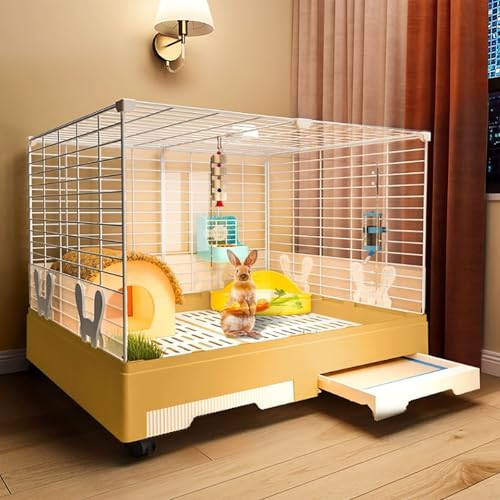 Kaninchenhaus für den Innenbereich mit Rädern, Haustier-Frettchenkäfig, doppelte Schublade, Meerschweinchenkäfig, Gelb Kaninchenhaus für den Innenbereich mit Rädern, Haustier-Frettchenkäfig, doppelte Schublade, Meerschweinchenkäfig, Gelb von ZSXZCBDQ