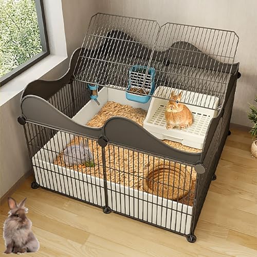 ZSXZCBDQ Kaninchenkäfig Für Den Innenbereich, Tragbarer Drahtzaun Für Heimtierprodukte, DIY-Kleintierzaun,(Black,74 * 74 * 49cm) von ZSXZCBDQ