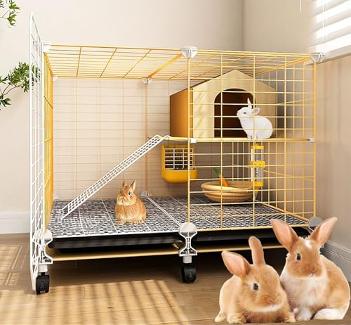 ZSXZCBDQ Kleintierkäfig, großer Hamsterkäfig mit 360°-Universalrädern, Metall und PP-Material, Meerschweinchenkäfig, Drahtgeflecht, Villa (70 x 35 x 53 cm) von ZSXZCBDQ