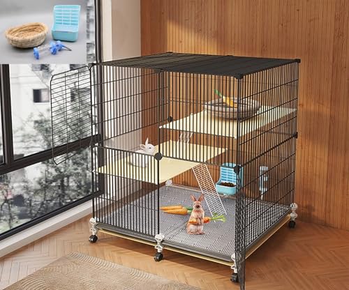 Multifunktionaler Kaninchenkäfig für den Innenbereich, Meerschweinchenkäfig, Kaninchenkäfig mit Rädern, mehrlagiges Design mit Tablett (70 x 45 x 80 cm) von ZSXZCBDQ