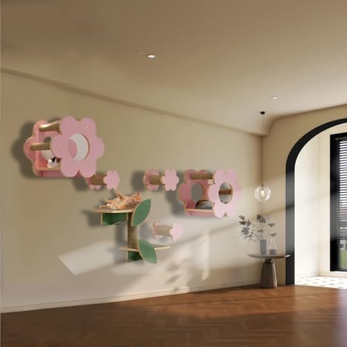 ZSXZCBDQ Katzen Kletterwand Set, Katze Wand, Kratzstamm für Kätzchen, Katzenregale und Sitzstangen für Kätzchen, Spielplatz-Set für Die Wandmontage im Katzenhaus(7PCS) von ZSXZCBDQ