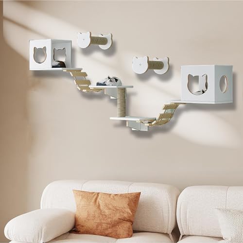 ZSXZCBDQ Katzen Kletterwand Set mit Katzenbaum Hängematte, Großes Katzenregal zur Wandmontage, Platzsparend, Geeignet Zum Sonnenbaden, Belastbar Bis 15 Kg(11PCS) von ZSXZCBDQ