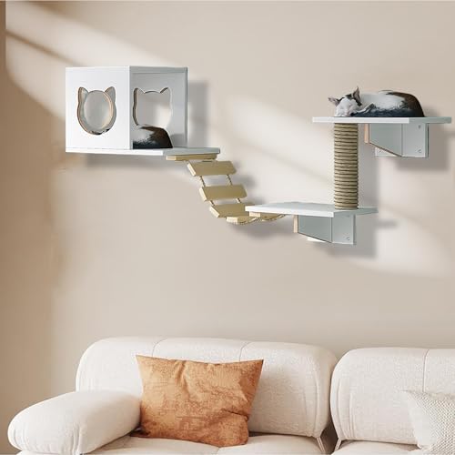 ZSXZCBDQ Katzen Kletterwand Set mit Katzenbaum Hängematte, Großes Katzenregal zur Wandmontage, Platzsparend, Geeignet Zum Sonnenbaden, Belastbar Bis 15 Kg(5PCS) von ZSXZCBDQ