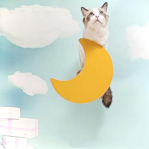 ZSXZCBDQ Katzen Kletterwand aus Natürlichem Massivholz mit Bunten Sisalstämmen | Katzenwandmöbel für Zuhause und Katzenunterstand | mit Stern-/Mond-/Wolken-Designs(Yellow,31 * 30cm) von ZSXZCBDQ