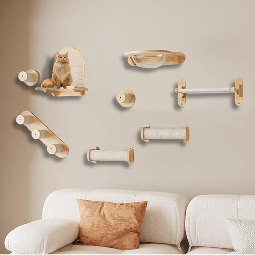 ZSXZCBDQ Katzen Kratzwand, Katzenregal für Große Erwachsene Katzen und Kätzchen, Wandmontage, Robustes Kautschukholz & Rutschfester Teppich(8pcs) von ZSXZCBDQ