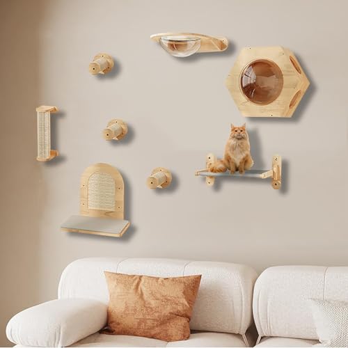 ZSXZCBDQ Katzen Kratzwand, Katzenregal für Große Erwachsene Katzen und Kätzchen, Wandmontage, Robustes Kautschukholz & Rutschfester Teppich(8pcs2) von ZSXZCBDQ