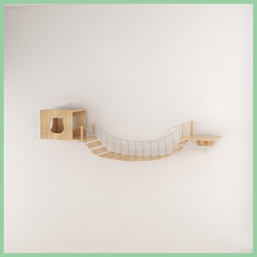 ZSXZCBDQ Katzenhängematte – Wandmöbel und Regale aus Naturholz | Sitzstangen für Katzenbäume, Seilbrücke, Gemütliches Nest-Trio für Hauskatzen (10 Kg Tragkraft)(48 * 30cm) von ZSXZCBDQ