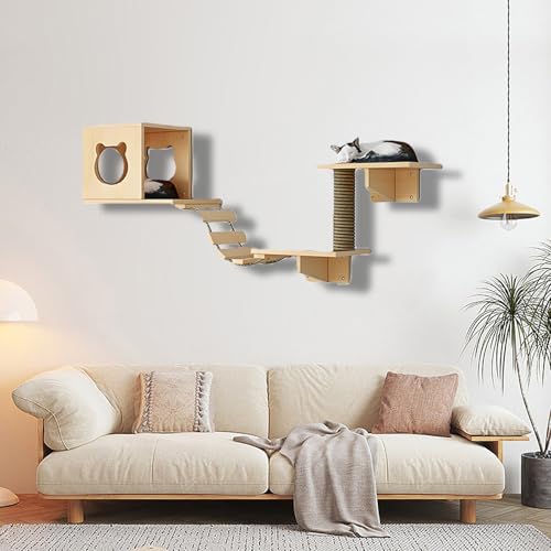 ZSXZCBDQ Katzenkletterwand Set, Katzen-Wandregale aus Holz, Katzenregale und Sitzstangen, Spielplatz-Set mit Katzentreppe für Die Wandmontage im Katzenhaus(5pcs) von ZSXZCBDQ