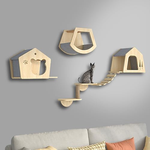 ZSXZCBDQ Katzenkletterwand Set, Katzentreppe Wand, Regale und Sitzstangen für Die Wand, Kletterregal, Spielplatz, Kratzbaum mit 3 Stufen, Indoor-Katzenhaus(5pcs) von ZSXZCBDQ
