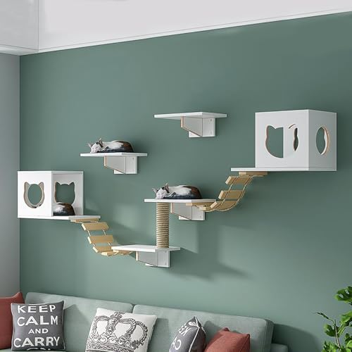 ZSXZCBDQ Katzenkletterwand Set, Katzenwandmöbel, Katzenbaumhaus, Katzenwandsitz, mit Kletterregalen, Sitzstangen, Brücke(10PCS) von ZSXZCBDQ