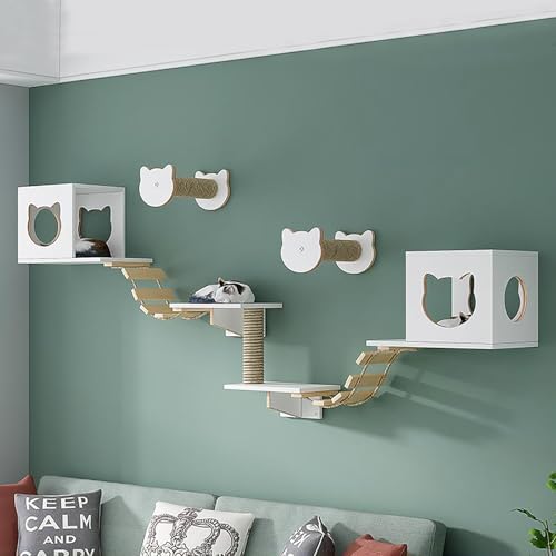 ZSXZCBDQ Katzenkletterwand Set, Katzenwandmöbel, Katzenbaumhaus, Katzenwandsitz, mit Kletterregalen, Sitzstangen, Brücke(11PCS) von ZSXZCBDQ