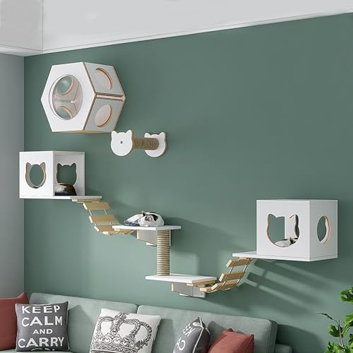ZSXZCBDQ Katzenkletterwand Set, Katzenwandmöbel, Katzenbaumhaus, Katzenwandsitz, mit Kletterregalen, Sitzstangen, Brücke(12PCS) von ZSXZCBDQ