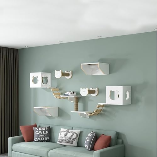 ZSXZCBDQ Katzenkletterwand Set, Katzenwandmöbel, Katzenbaumhaus, Katzenwandsitz, mit Kletterregalen, Sitzstangen, Brücke(13PCS) von ZSXZCBDQ