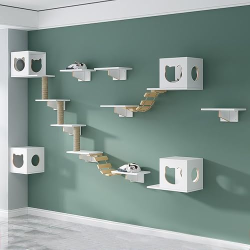 ZSXZCBDQ Katzenkletterwand Set, Katzenwandmöbel, Katzenbaumhaus, Katzenwandsitz, mit Kletterregalen, Sitzstangen, Brücke(17PCS) von ZSXZCBDQ