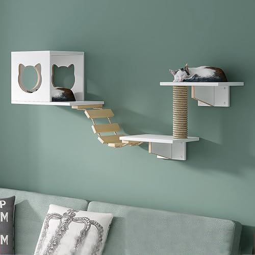 ZSXZCBDQ Katzenkletterwand Set, Katzenwandmöbel, Katzenbaumhaus, Katzenwandsitz, mit Kletterregalen, Sitzstangen, Brücke(5PCS) von ZSXZCBDQ