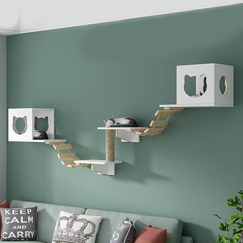 ZSXZCBDQ Katzenkletterwand Set, Katzenwandmöbel, Katzenbaumhaus, Katzenwandsitz, mit Kletterregalen, Sitzstangen, Brücke(7PCS) von ZSXZCBDQ