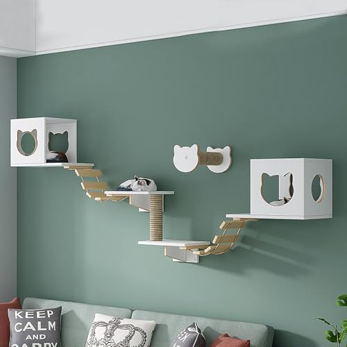 ZSXZCBDQ Katzenkletterwand Set, Katzenwandmöbel, Katzenbaumhaus, Katzenwandsitz, mit Kletterregalen, Sitzstangen, Brücke(8PCS) von ZSXZCBDQ
