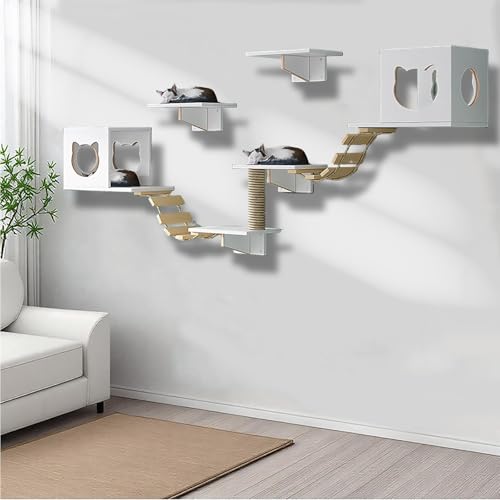 ZSXZCBDQ Katzenkletterwand Set, Kratzstamm für Katzen, Katzenwandmöbel, mit Stufen, Leiter, Sprungplattformen, Kratzbäumen, Katzenwandmöbel für Wohnungskatzen(10PCS) von ZSXZCBDQ