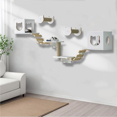 ZSXZCBDQ Katzenkletterwand Set, Kratzstamm für Katzen, Katzenwandmöbel, mit Stufen, Leiter, Sprungplattformen, Kratzbäumen, Katzenwandmöbel für Wohnungskatzen(11PCS) von ZSXZCBDQ