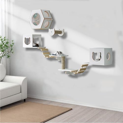 ZSXZCBDQ Katzenkletterwand Set, Kratzstamm für Katzen, Katzenwandmöbel, mit Stufen, Leiter, Sprungplattformen, Kratzbäumen, Katzenwandmöbel für Wohnungskatzen(12PCS) von ZSXZCBDQ