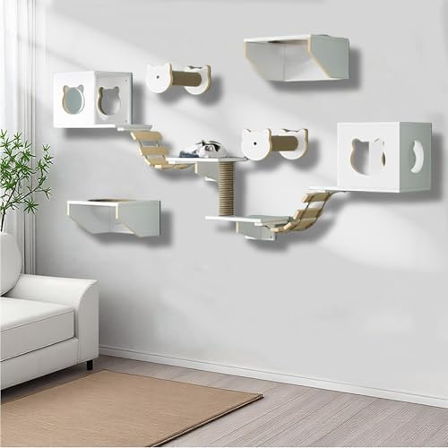 ZSXZCBDQ Katzenkletterwand Set, Kratzstamm für Katzen, Katzenwandmöbel, mit Stufen, Leiter, Sprungplattformen, Kratzbäumen, Katzenwandmöbel für Wohnungskatzen(13PCS) von ZSXZCBDQ