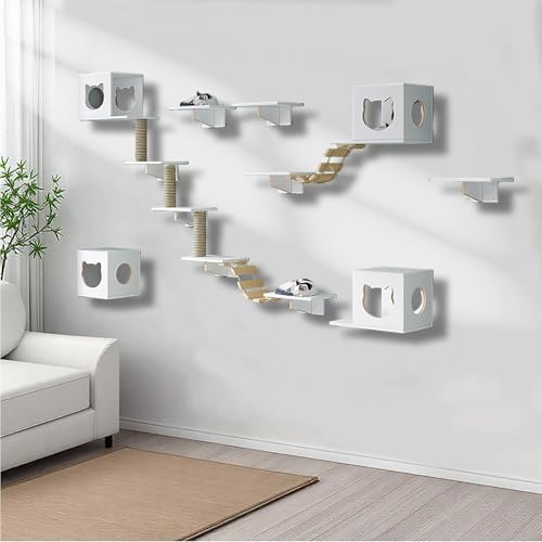 ZSXZCBDQ Katzenkletterwand Set, Kratzstamm für Katzen, Katzenwandmöbel, mit Stufen, Leiter, Sprungplattformen, Kratzbäumen, Katzenwandmöbel für Wohnungskatzen(17PCS) von ZSXZCBDQ