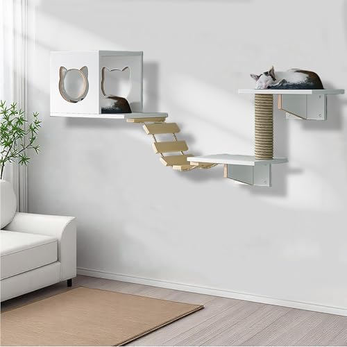 ZSXZCBDQ Katzenkletterwand Set, Kratzstamm für Katzen, Katzenwandmöbel, mit Stufen, Leiter, Sprungplattformen, Kratzbäumen, Katzenwandmöbel für Wohnungskatzen(5PCS) von ZSXZCBDQ
