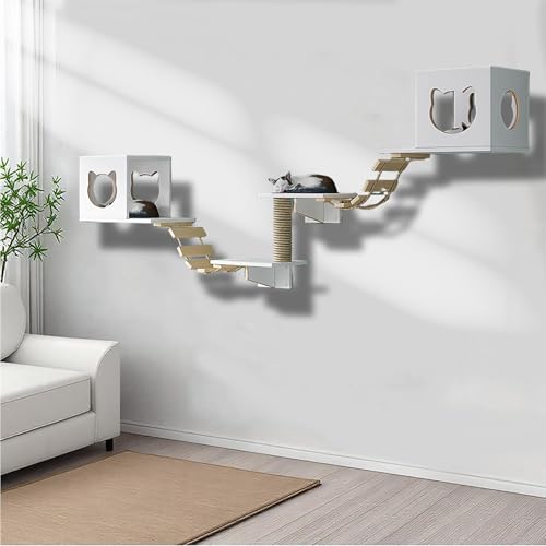 ZSXZCBDQ Katzenkletterwand Set, Kratzstamm für Katzen, Katzenwandmöbel, mit Stufen, Leiter, Sprungplattformen, Kratzbäumen, Katzenwandmöbel für Wohnungskatzen(7PCS) von ZSXZCBDQ