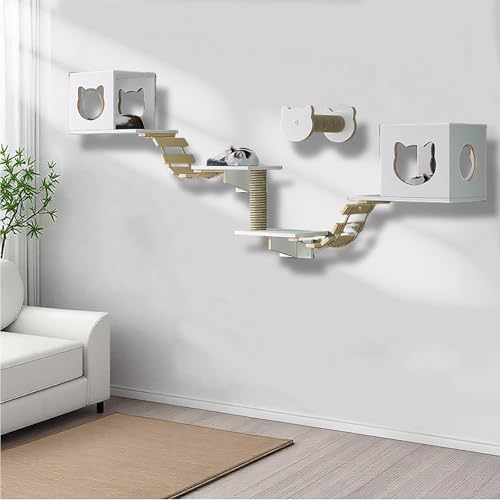 ZSXZCBDQ Katzenkletterwand Set, Kratzstamm für Katzen, Katzenwandmöbel, mit Stufen, Leiter, Sprungplattformen, Kratzbäumen, Katzenwandmöbel für Wohnungskatzen(8PCS) von ZSXZCBDQ