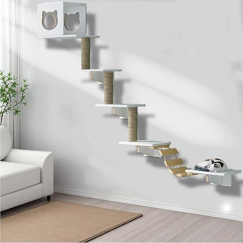 ZSXZCBDQ Katzenkletterwand Set, Kratzstamm für Katzen, Katzenwandmöbel, mit Stufen, Leiter, Sprungplattformen, Kratzbäumen, Katzenwandmöbel für Wohnungskatzen(9PCS) von ZSXZCBDQ