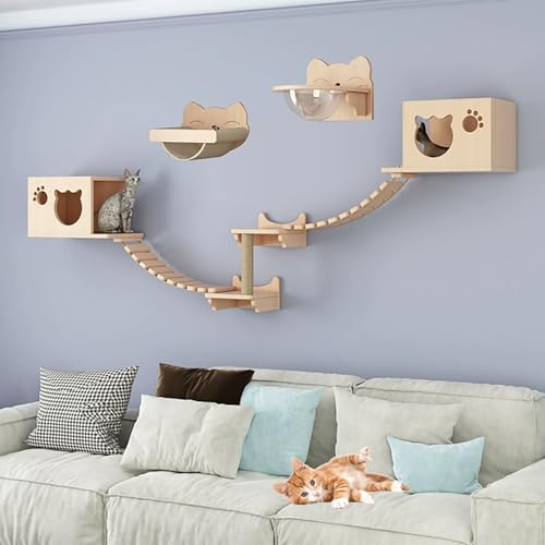 ZSXZCBDQ Katzenkletterwand-Set, Mit Wandkratzbaum, Zur Wandmontage, Katzenhaus, Katzentreppe,(Package 8) von ZSXZCBDQ