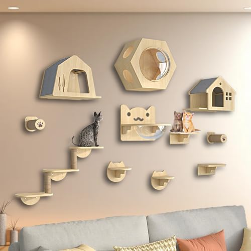 ZSXZCBDQ Katzenleiter Balkon, Cat Verbinder, Wandmöbel aus Kiefernholz, Platzsparendes Wandmöbel zum Ausruhen, Geschenk für Mittelgroße/kleine Katzen(11pcs) von ZSXZCBDQ