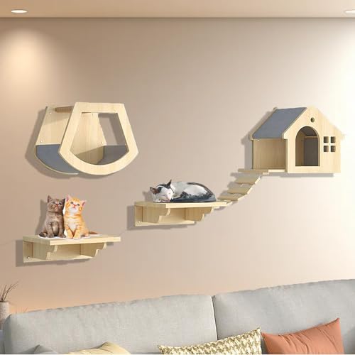 ZSXZCBDQ Katzenleiter Balkon, Cat Verbinder, Wandmöbel aus Kiefernholz, Platzsparendes Wandmöbel zum Ausruhen, Geschenk für Mittelgroße/kleine Katzen(4pcs) von ZSXZCBDQ