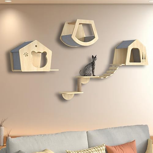 ZSXZCBDQ Katzenleiter Balkon, Cat Verbinder, Wandmöbel aus Kiefernholz, Platzsparendes Wandmöbel zum Ausruhen, Geschenk für Mittelgroße/kleine Katzen(5pcs) von ZSXZCBDQ