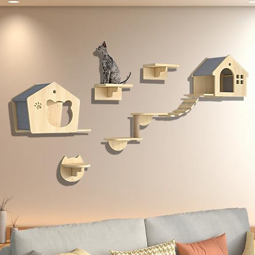 ZSXZCBDQ Katzenleiter Balkon, Cat Verbinder, Wandmöbel aus Kiefernholz, Platzsparendes Wandmöbel zum Ausruhen, Geschenk für Mittelgroße/kleine Katzen(7pcs) von ZSXZCBDQ