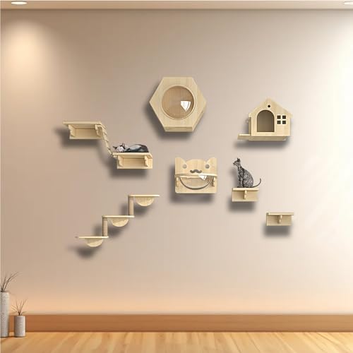 ZSXZCBDQ Katzenleiter Balkon, Cat Verbinder, Wandmöbel aus Kiefernholz, Platzsparendes Wandmöbel zum Ausruhen, Geschenk für Mittelgroße/kleine Katzen(9pcs) von ZSXZCBDQ