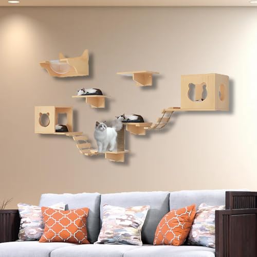 ZSXZCBDQ Katzenleiter Balkon, Katzenwandmöbel-Set, Katzenregale und Sitzstangen für die Wand, Katzenkletterregal-Spielplatz-Set, Katzenkratzbaum(10pcs) von ZSXZCBDQ