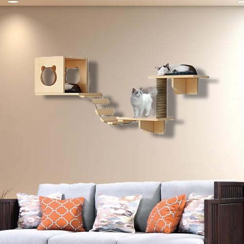 ZSXZCBDQ Katzenleiter Balkon, Katzenwandmöbel-Set, Katzenregale und Sitzstangen für die Wand, Katzenkletterregal-Spielplatz-Set, Katzenkratzbaum(5pcs) von ZSXZCBDQ