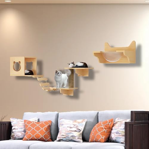 ZSXZCBDQ Katzenleiter Balkon, Katzenwandmöbel-Set, Katzenregale und Sitzstangen für die Wand, Katzenkletterregal-Spielplatz-Set, Katzenkratzbaum(6pcs) von ZSXZCBDQ