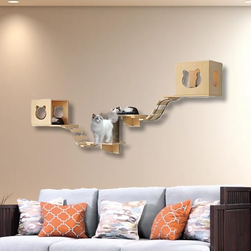 ZSXZCBDQ Katzenleiter Balkon, Katzenwandmöbel-Set, Katzenregale und Sitzstangen für die Wand, Katzenkletterregal-Spielplatz-Set, Katzenkratzbaum(7pcs) von ZSXZCBDQ