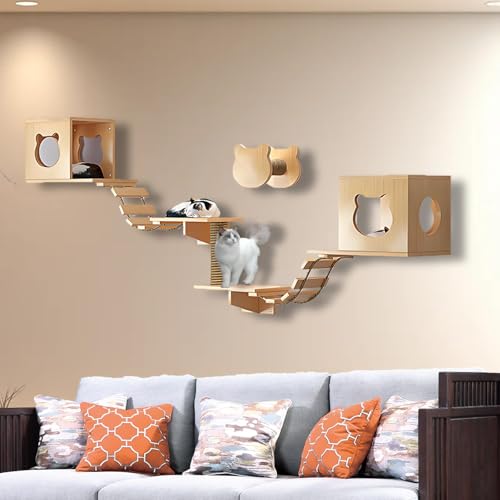 ZSXZCBDQ Katzenleiter Balkon, Katzenwandmöbel-Set, Katzenregale und Sitzstangen für die Wand, Katzenkletterregal-Spielplatz-Set, Katzenkratzbaum(8pcs) von ZSXZCBDQ