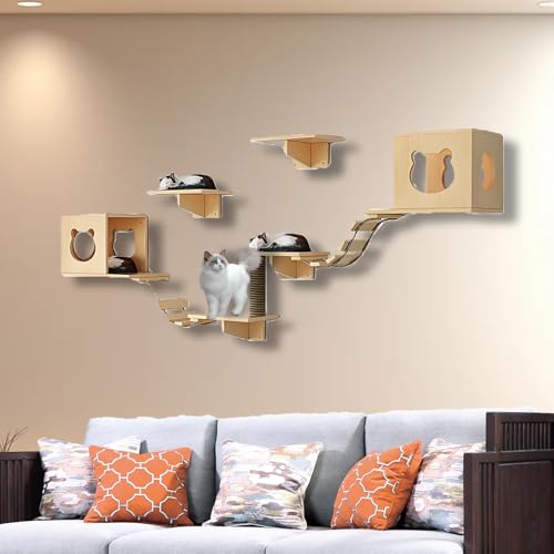 ZSXZCBDQ Katzenleiter Balkon, Katzenwandmöbel-Set, Katzenregale und Sitzstangen für die Wand, Katzenkletterregal-Spielplatz-Set, Katzenkratzbaum(9pcs) von ZSXZCBDQ