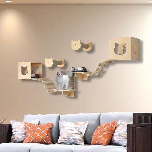 ZSXZCBDQ Katzenleiter Balkon, Katzenwandmöbel-Set, Katzenregale und Sitzstangen für die Wand, Katzenkletterregal-Spielplatz-Set, Katzenkratzbaum(9pcs1) von ZSXZCBDQ