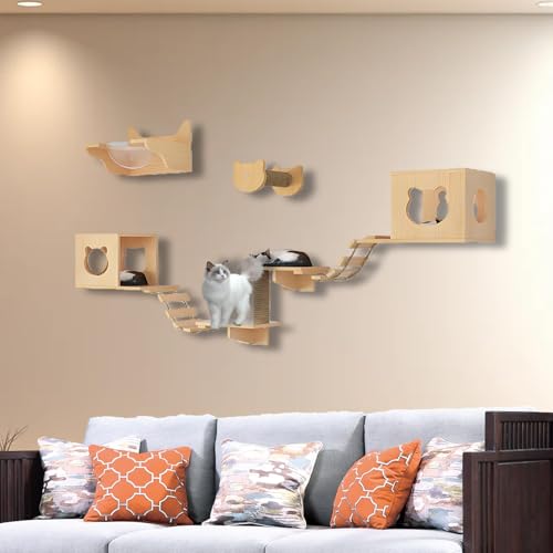 ZSXZCBDQ Katzenleiter Balkon, Katzenwandmöbel-Set, Katzenregale und Sitzstangen für die Wand, Katzenkletterregal-Spielplatz-Set, Katzenkratzbaum(9pcs3) von ZSXZCBDQ